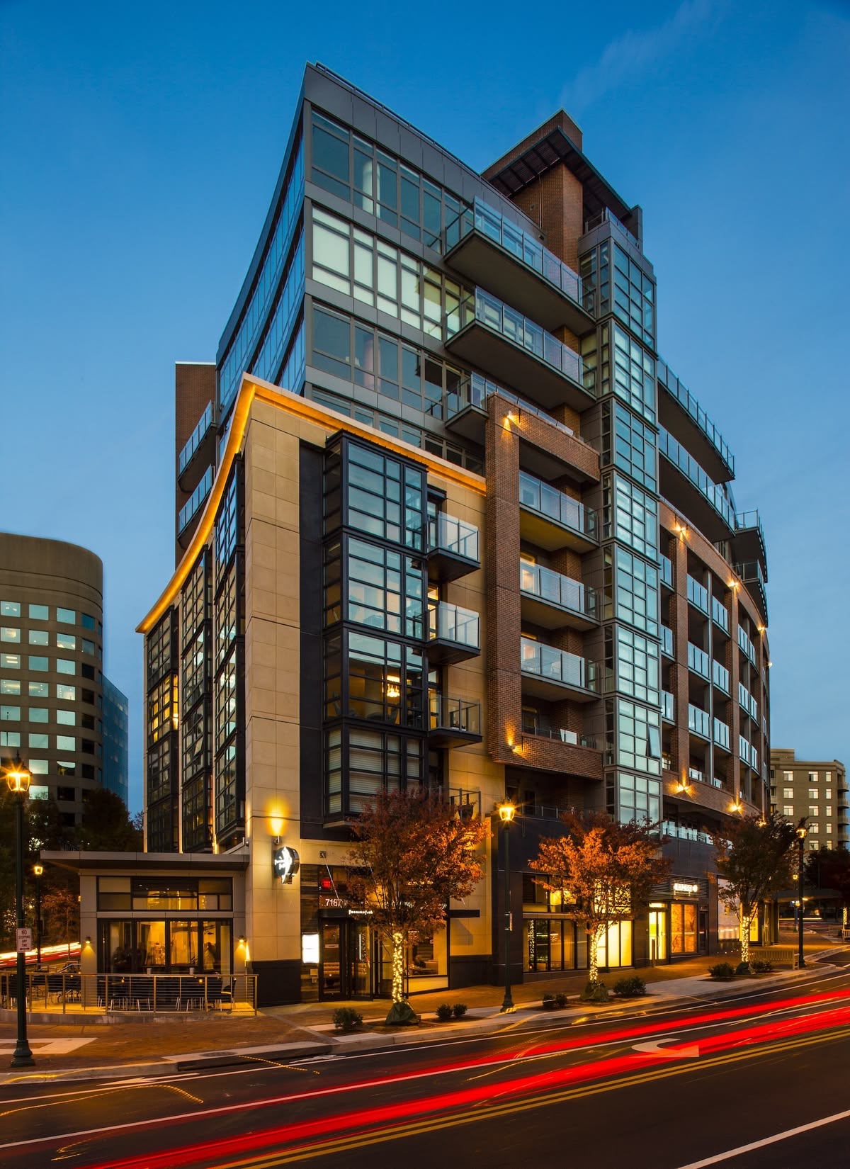 Street level entrance to bio/synergy on the ground floor of the Darcy building on Woodmont Avenue in Bethesda